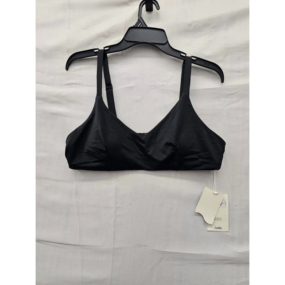 Andie Womens V-Neck Bikini Top Black Nylon Blend Size Large